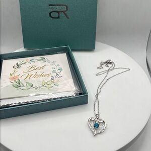 OR old rubin silver heart necklace with blue stone stamped S925 16” - 18”